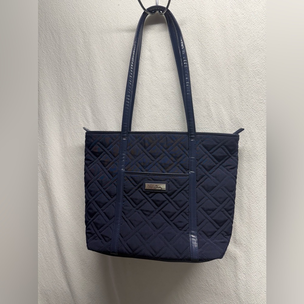 Country Chic Vera Bradley Navy Blue Microfiber Quilted/Faux Patent Trim Tote Bag